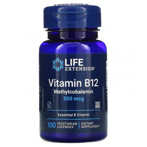 Life Extension, Vitamin B12 Methylcobalamin 500 мкг, 100 паст (100 порций)
