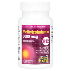 Natural Factors, B12 Methyl 5000 мкг, 60 табл (60 порций)